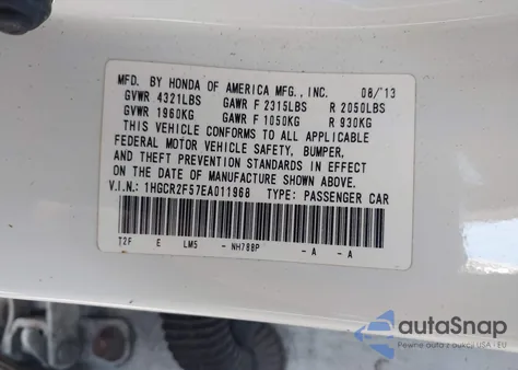 2014 Honda Accord Sport z USA, uszkodzony, nr VIN 1HGCR2F57EA011968